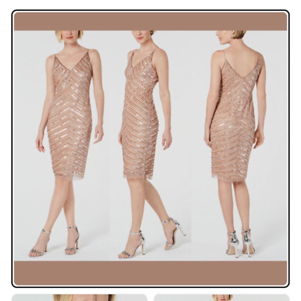 NWOT Adrianna Papell gold sequin beaded dress. Size 4